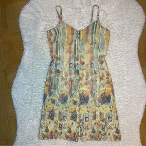 Cappopera vintage style American novelty print stripe bodycon denim dress